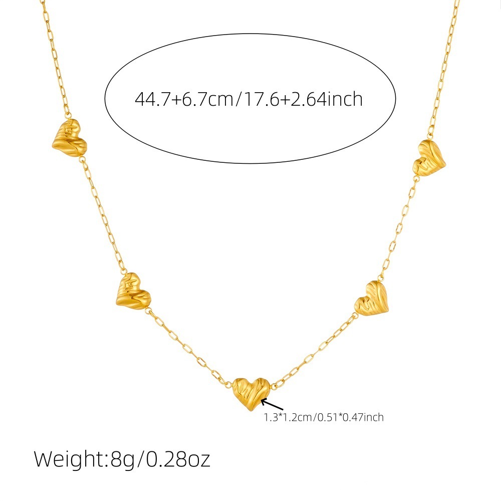Cross-border fashion, simple and versatile textured glossy gold-plated heart and flower accessory chain stainless steel jewelry necklace