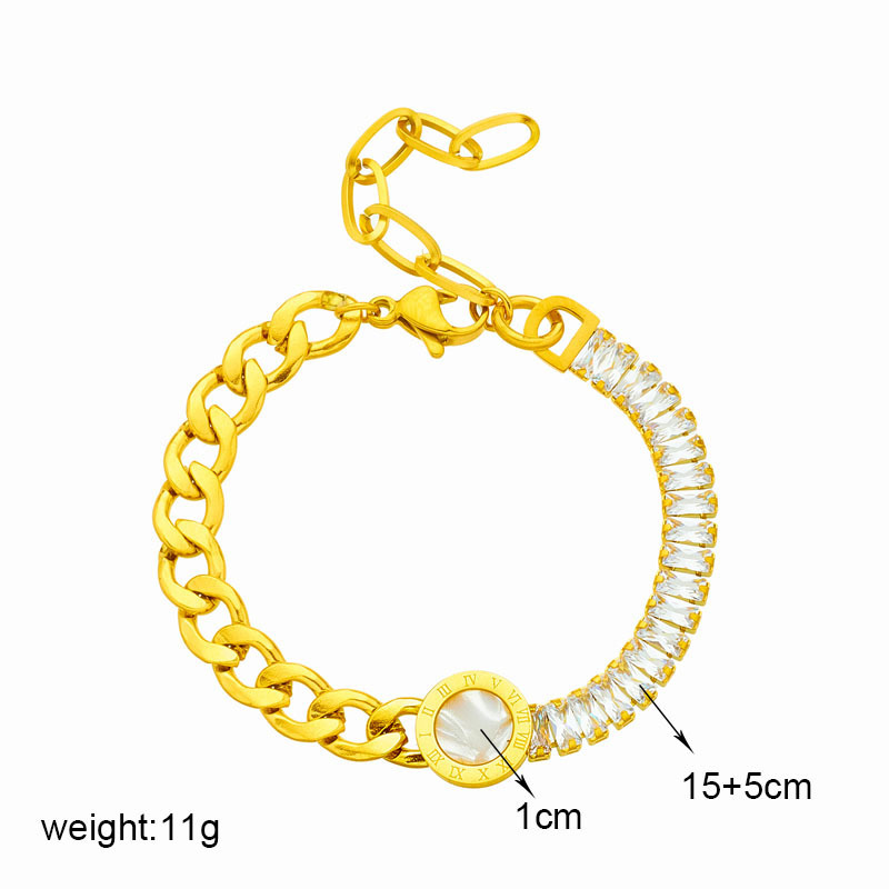 European and American cross-border fashion niche high-end versatile diamond-encrusted chain round pendant irregular titanium steel metal jewelry bracelet