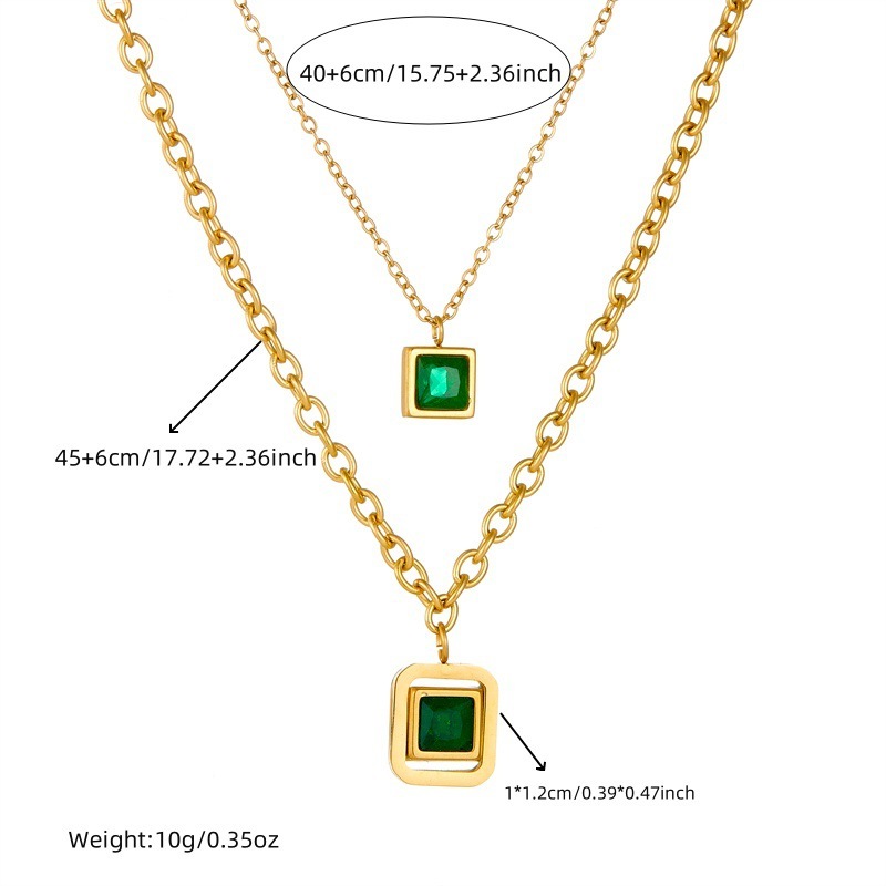 European and American style, light luxury, retro square accessory chain, stainless steel gold-plated double-layer necklace, earrings, and bracelet set