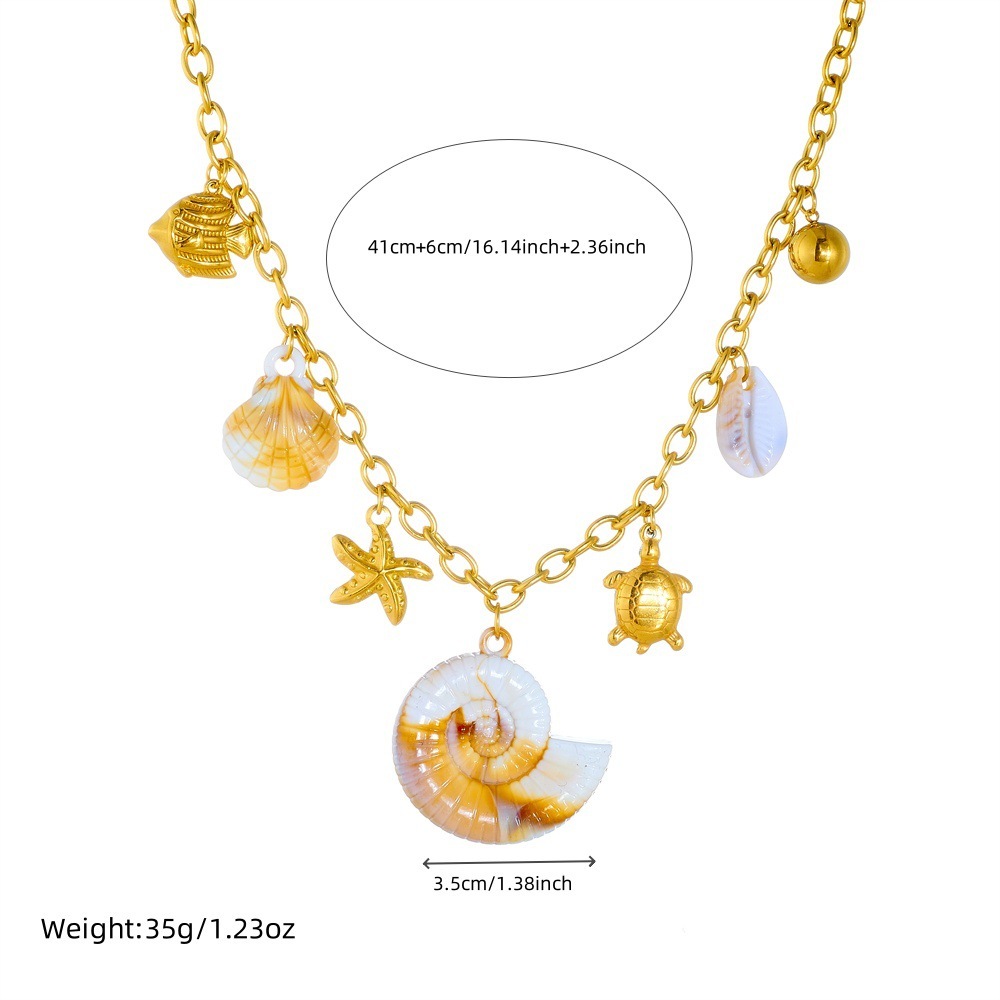 Cross-border exaggerated ocean style multi-element conch necklace, seashell, starfish, turtle stainless steel pendant, personalized jewelry for women