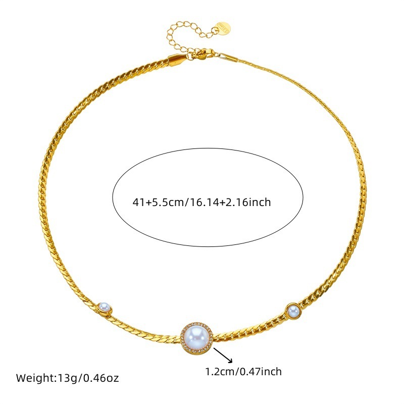 Fashionable and luxurious round pearl and diamond necklace, elegant choker, stainless steel bracelet, cross-border wholesale set