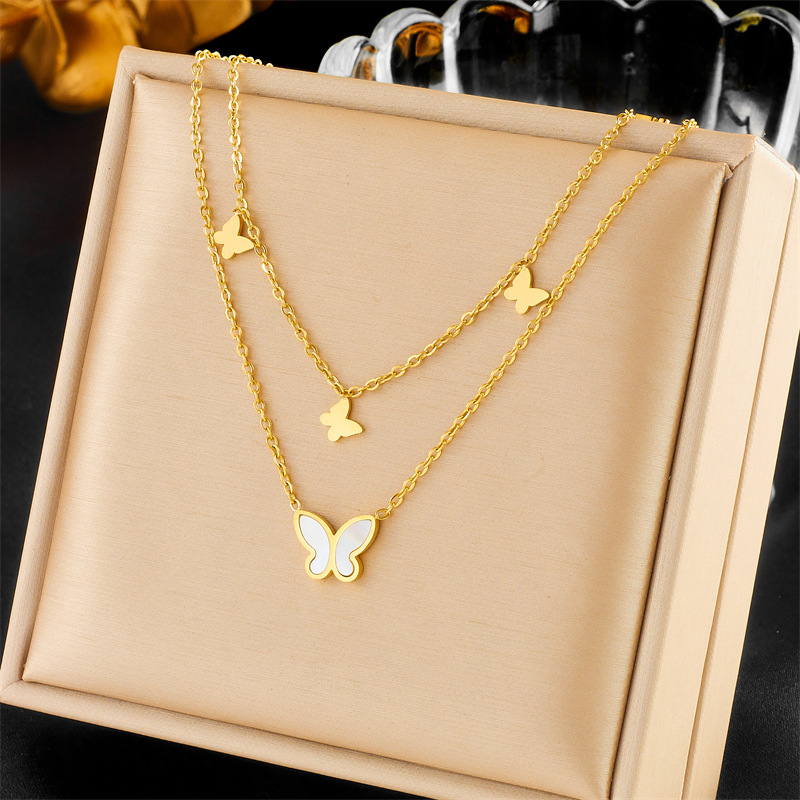 Niche, accessible luxury high-end design multi-layered butterfly pearl star tree of life pendant stainless steel chain jewelry necklace