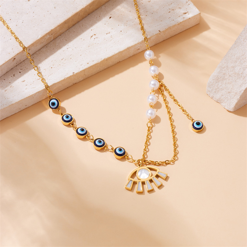 European and American style retro-inspired, fashionable gold-plated stainless steel multi-layered irregular chain necklace