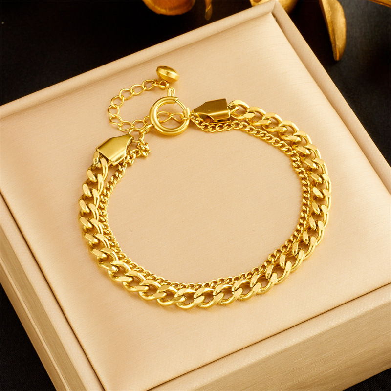 European and American style minimalist punk hip-hop double-layer chain gold-plated stainless steel women's jewelry necklace