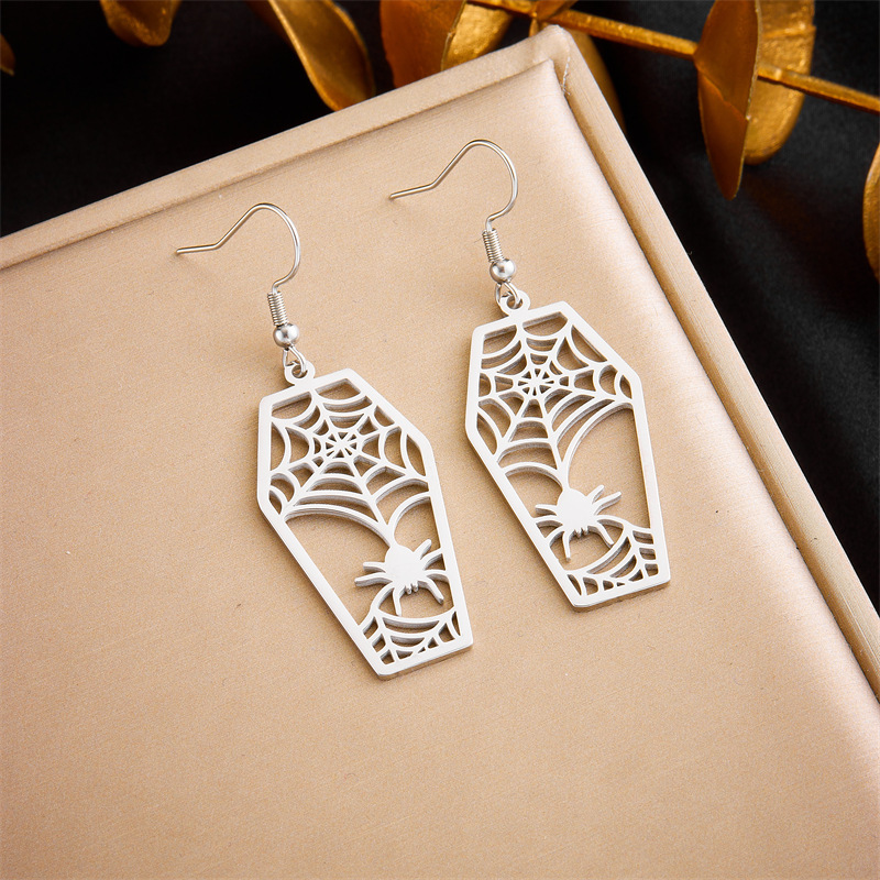European and American cross-border fashion creative hexagonal hollow spider web gold-plated stainless steel pendant earrings