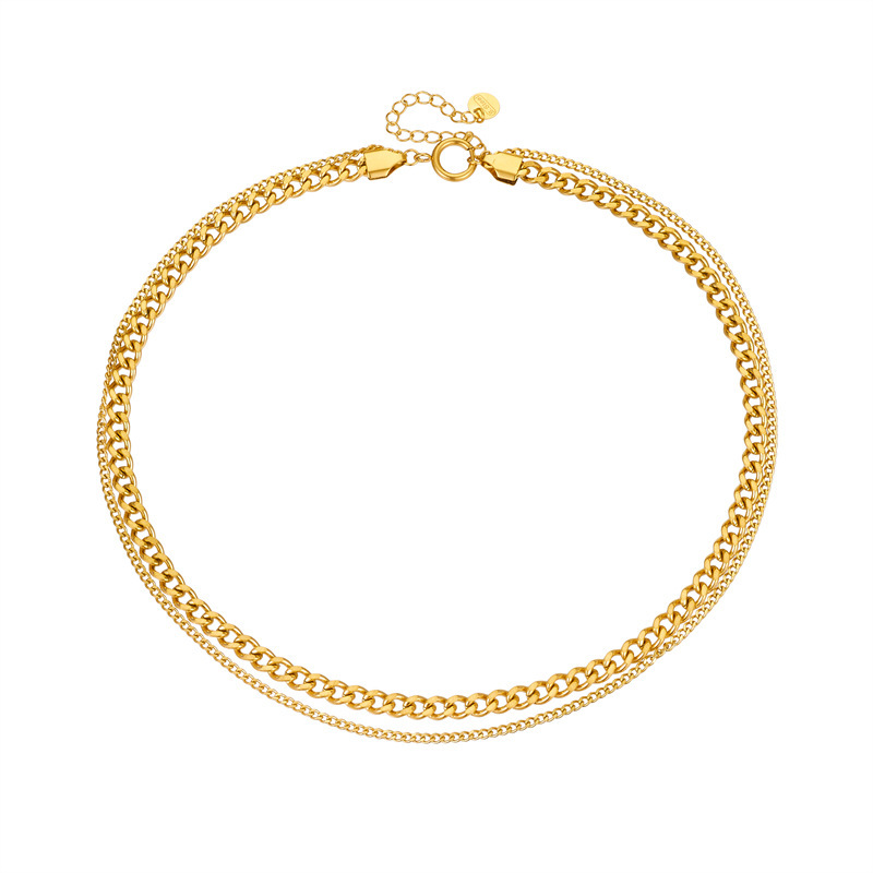European and American style minimalist punk hip-hop double-layer chain gold-plated stainless steel women's jewelry necklace