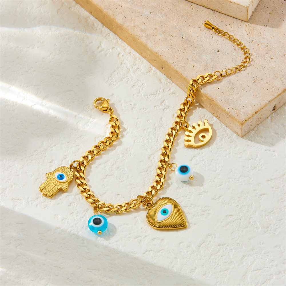 European and American cross-border cartoon evil eye heart pendant hand chain stainless steel jewelry bracelet