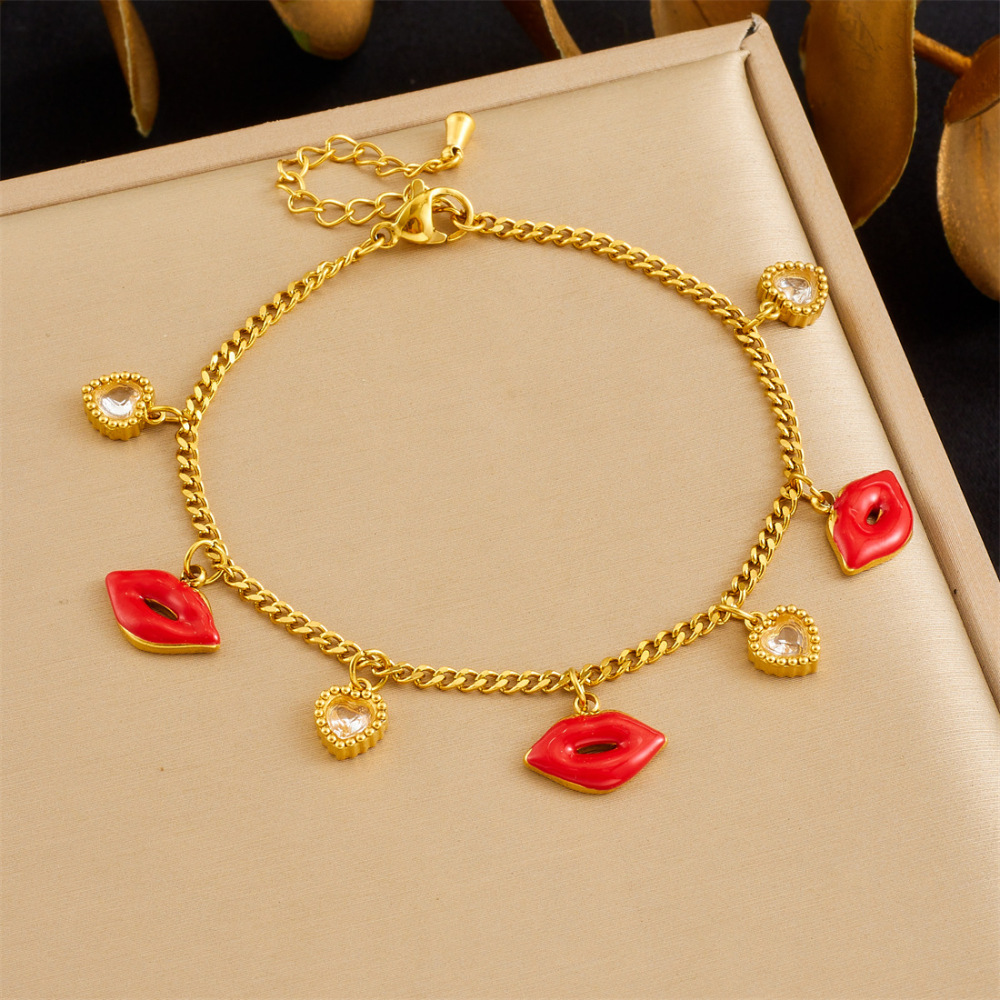 New cross-border minimalist and exquisite thin chain stainless steel bracelet with dripping lip geometric rhinestone butterfly accessory.