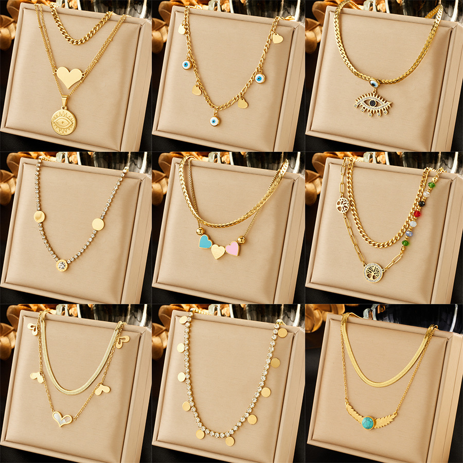 European and American style niche minimalist design heart-shaped eye rhinestone and colorful beaded chain necklace