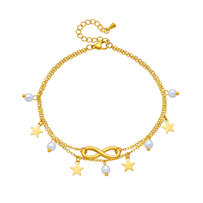 European and American trendy retro beach style multi-layered personalized tassel figure 8 five-pointed star pendant metal anklet