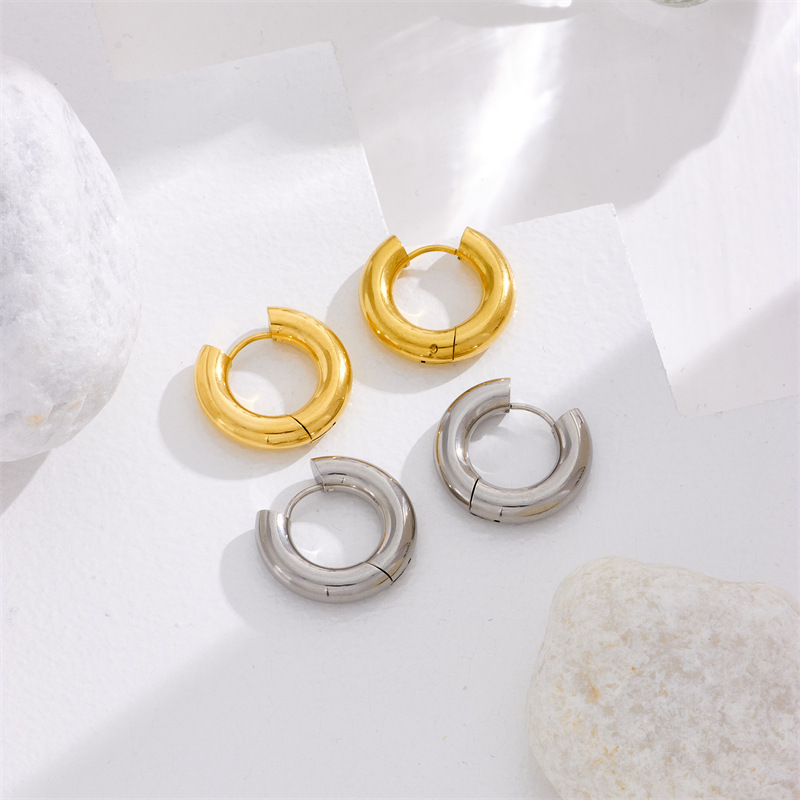 European and American style minimalist ins style metal titanium steel niche design cool temperament versatile hoop earrings
