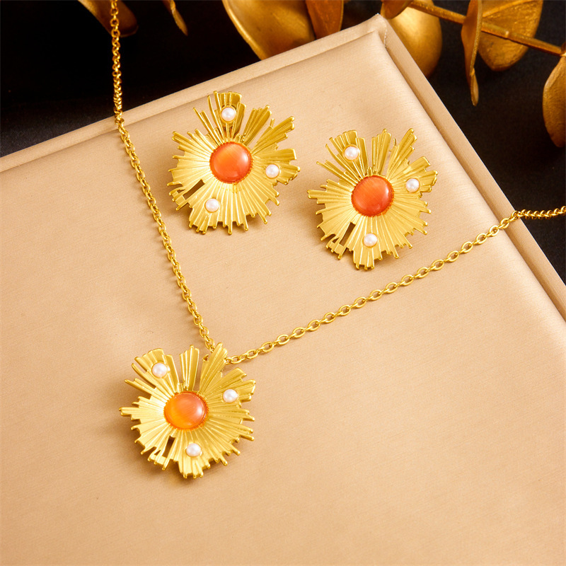 Fashionable and luxurious round pearl and diamond necklace, elegant choker, stainless steel bracelet, cross-border wholesale set