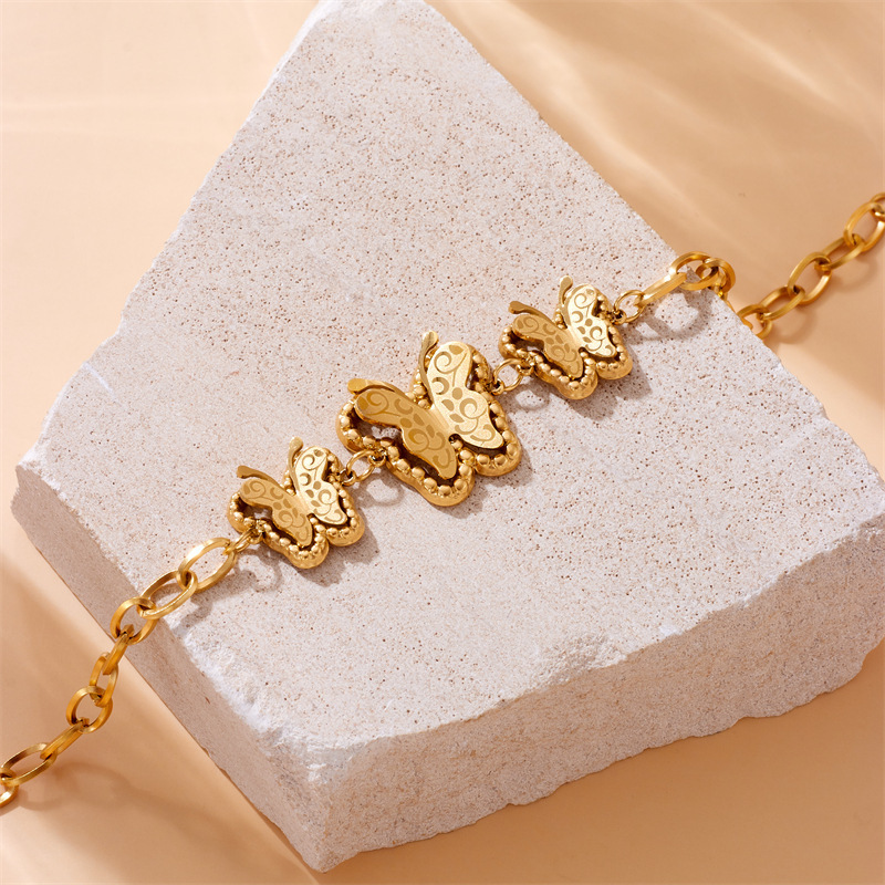 European and American style, simple, retro, versatile gold-plated stainless steel butterfly accessory chain bracelet