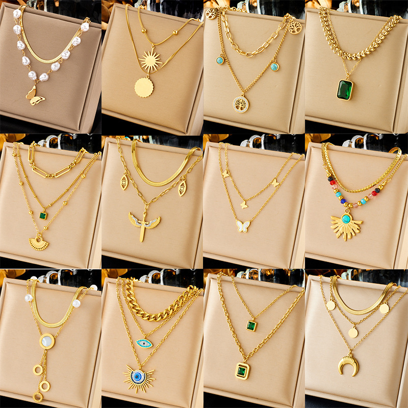 Niche, accessible luxury high-end design multi-layered butterfly pearl star tree of life pendant stainless steel chain jewelry necklace