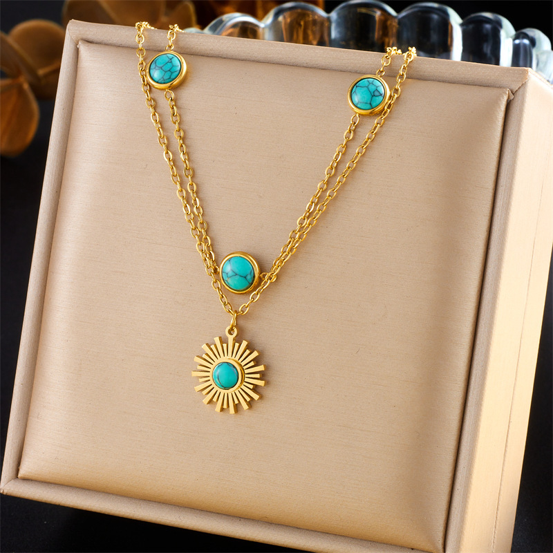 European and American style retro-inspired, fashionable gold-plated stainless steel multi-layered irregular chain necklace