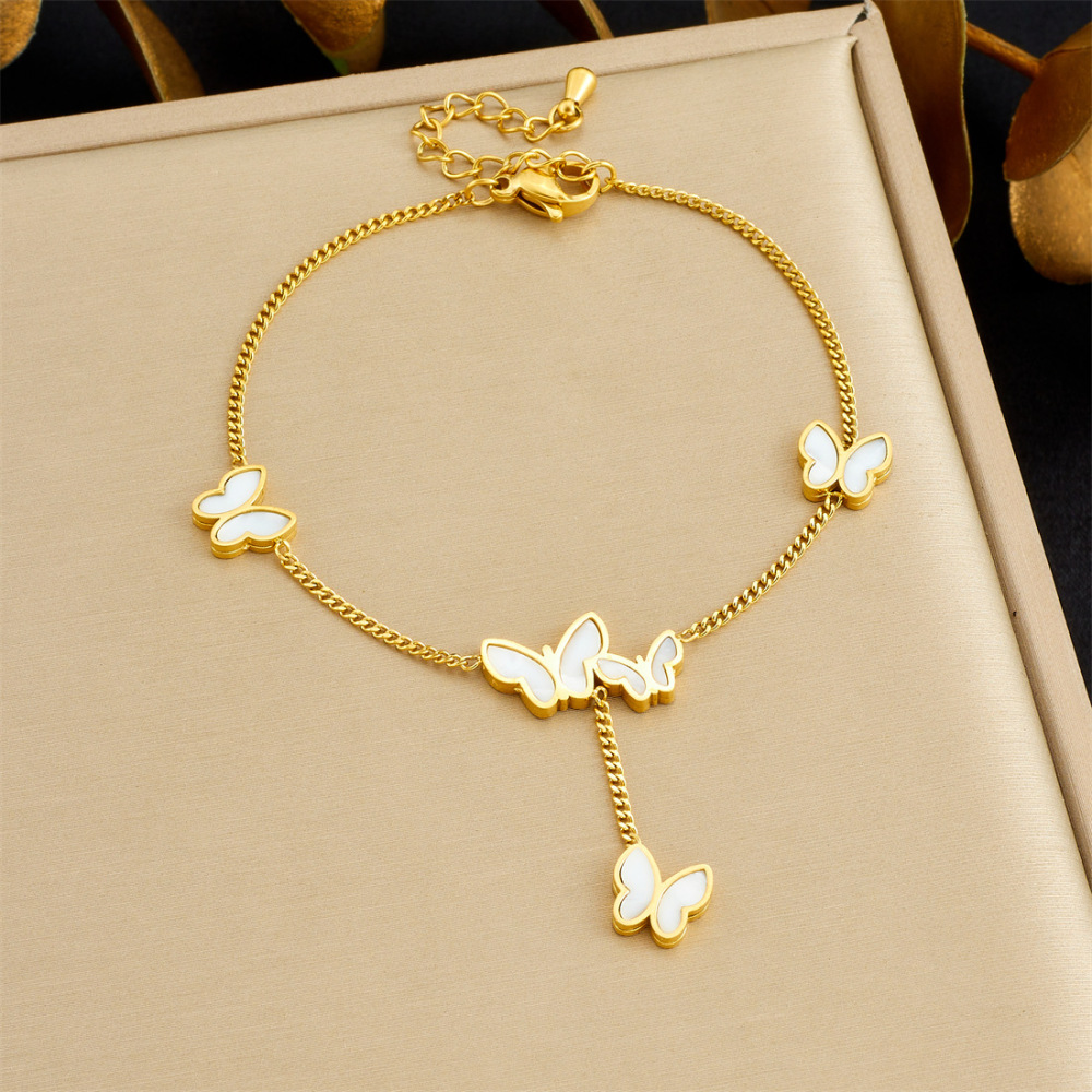 New cross-border minimalist and exquisite thin chain stainless steel bracelet with dripping lip geometric rhinestone butterfly accessory.