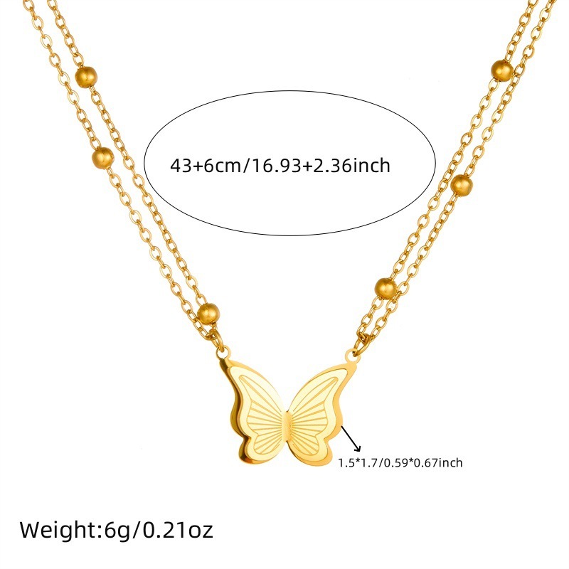 Cross-border hot-selling stainless steel butterfly double-layer beaded necklace and bracelet set, fashionable titanium steel non-fading butterfly set