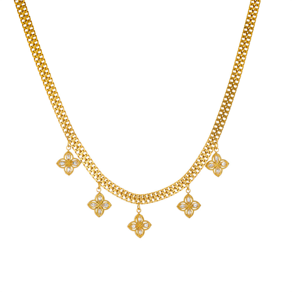 European and American style, high-end diamond-encrusted four-leaf clover pendant clavicle chain, gold-plated stainless steel snake bone necklace