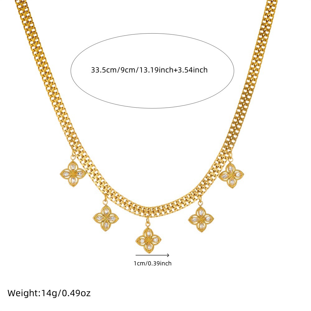 European and American style, high-end diamond-encrusted four-leaf clover pendant clavicle chain, gold-plated stainless steel snake bone necklace