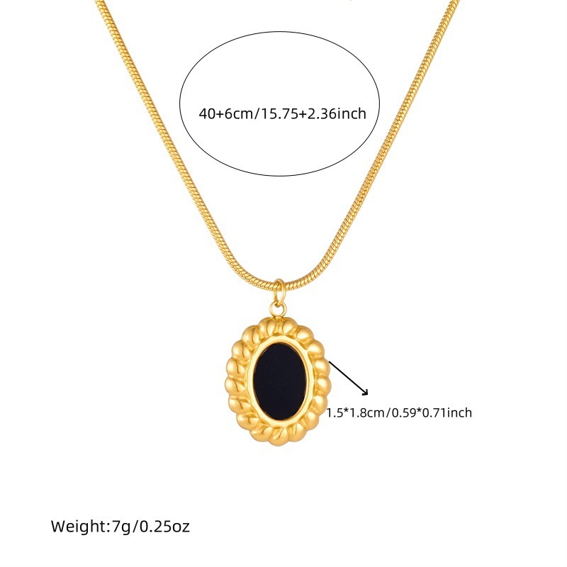European and American style retro black and white gold-plated stainless steel oval geometric pendant chain necklace and earring set