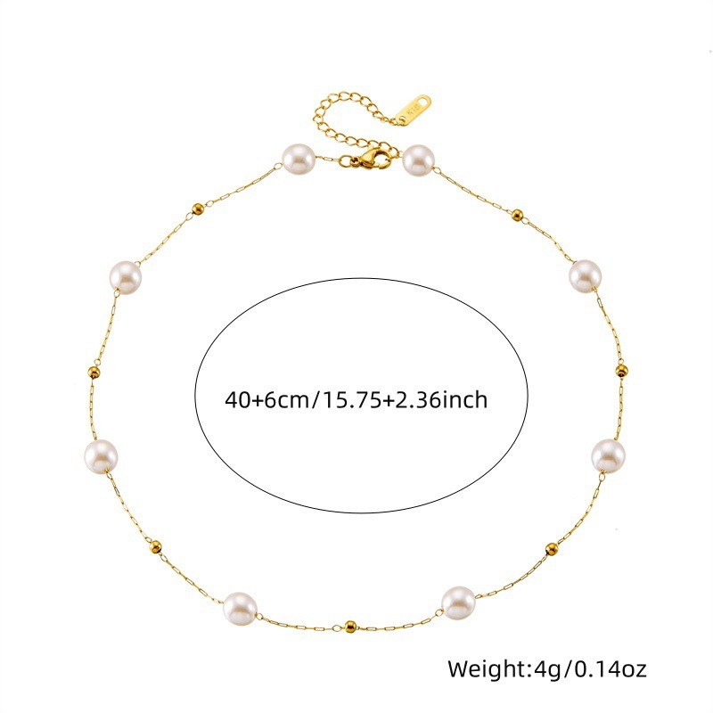 Cross-border fashion retro versatile geometric round pearl gold-plated chain accessories stainless steel bracelet and necklace set