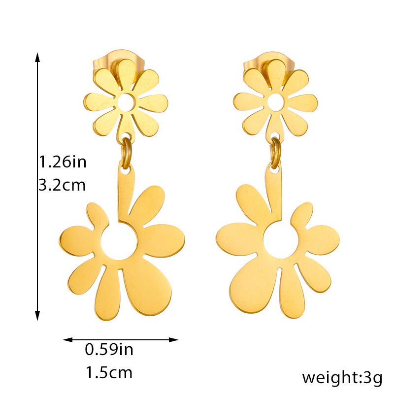 Cross-border fashion minimalist creative gold-plated stainless steel small flower open pendant accessories earrings