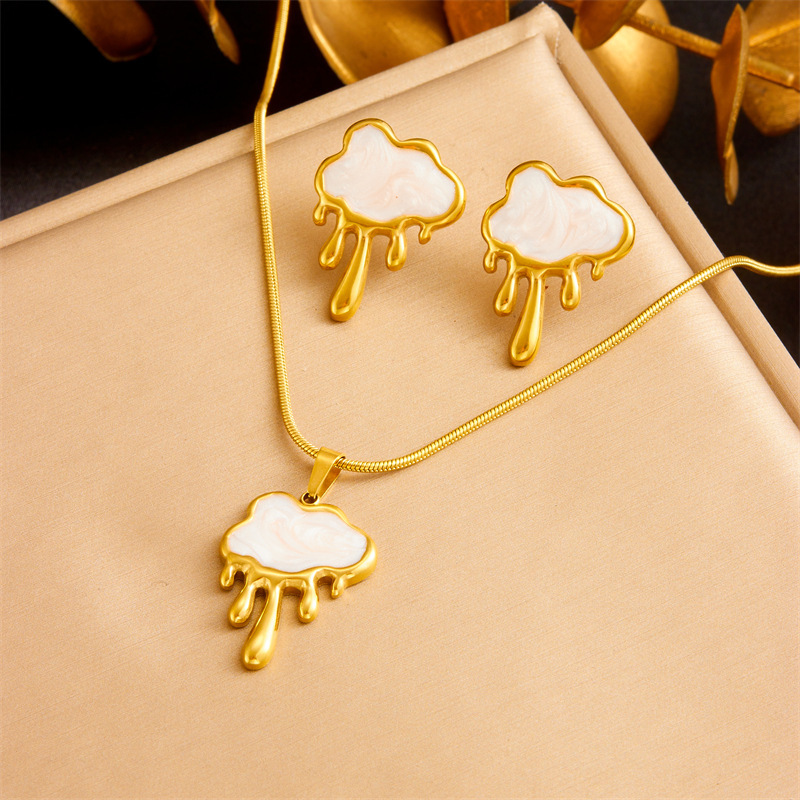 European and American style, simple and versatile, irregular lava white shell cloud accessory chain necklace earring jewelry set