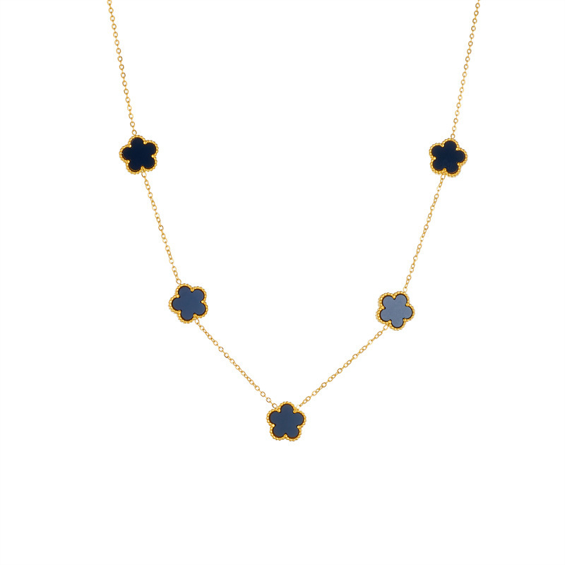 Korean style, fashionable, simple, versatile, everyday, two-tone black and white floral gold-plated stainless steel chain necklace