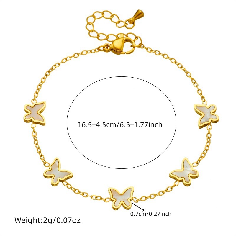 Korean style, fashionable, simple, elegant white shell butterfly accessory chain bracelet earring necklace stainless steel jewelry set
