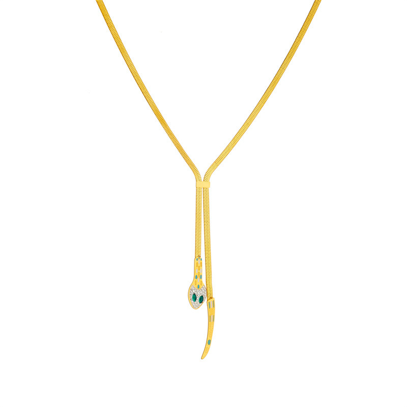 European and American cross-border full diamond snake head snake tail snake bone chain heavy-duty high-end stainless steel gold-plated chain women's necklace