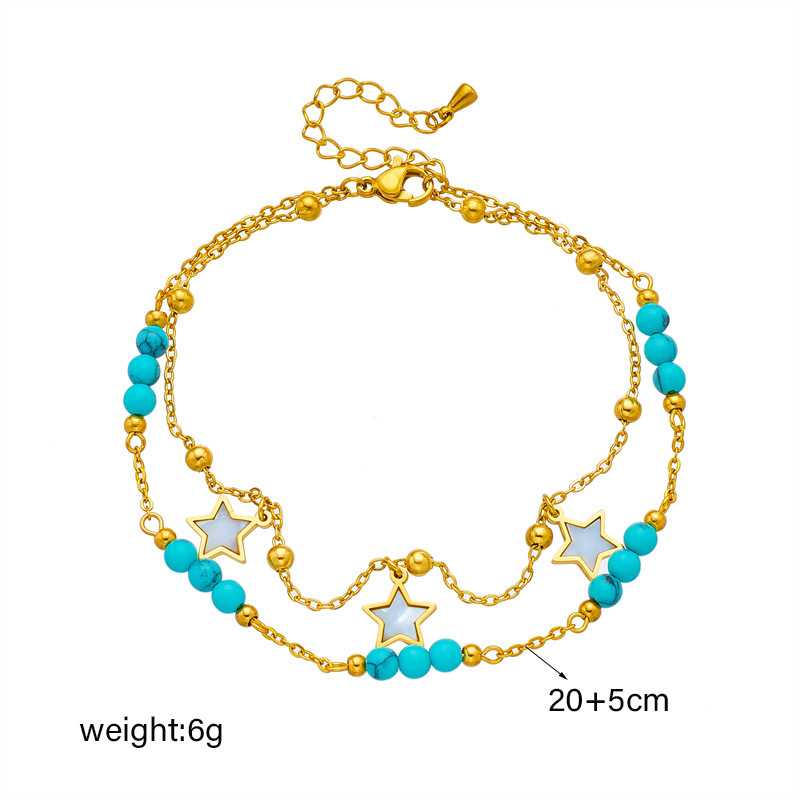 European and American style retro minimalist double-layered irregular chain beaded five-pointed star eye pendant accessory anklet