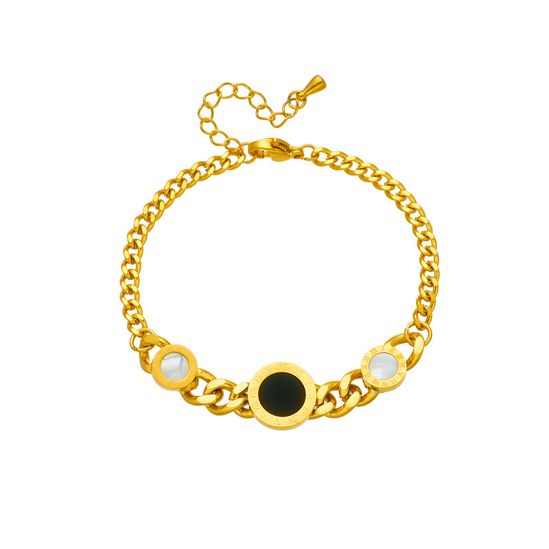 European and American style, commuting, simple, elegant, retro, high-end, versatile, irregular chain Roman round pendant titanium steel bracelet