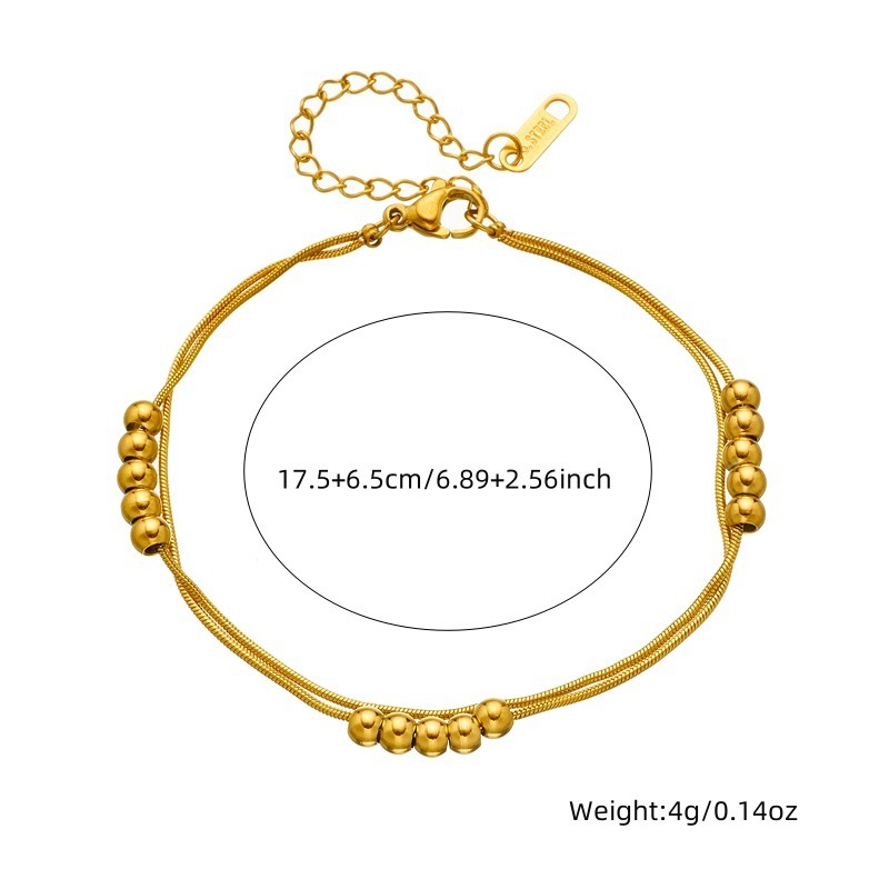 European and American style, simple and versatile, double-layered, beaded chain stainless steel jewelry set, bracelet and necklace.