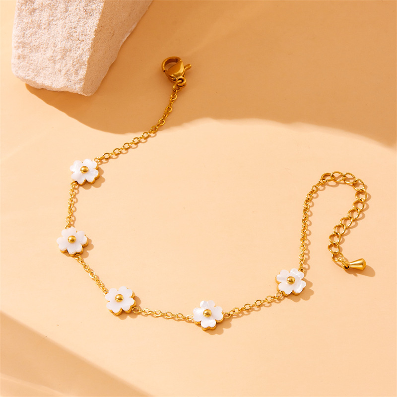 European and American style retro white shell flower accessories chain stainless steel bracelet earring necklace jewelry set