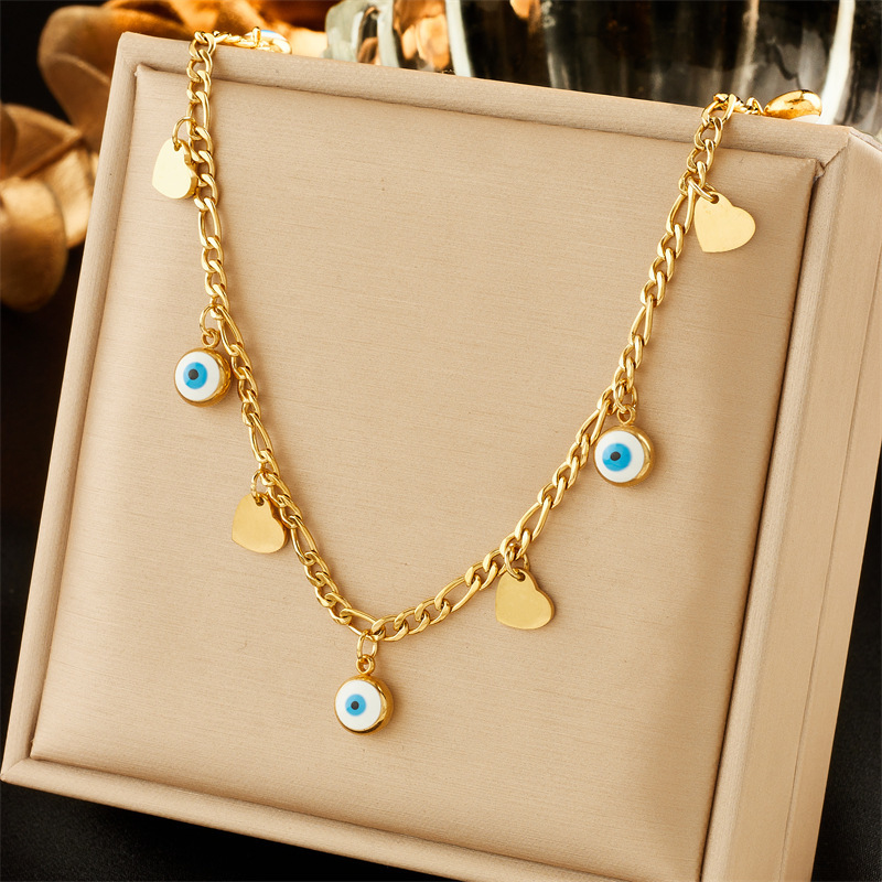 European and American style niche minimalist design heart-shaped eye rhinestone and colorful beaded chain necklace