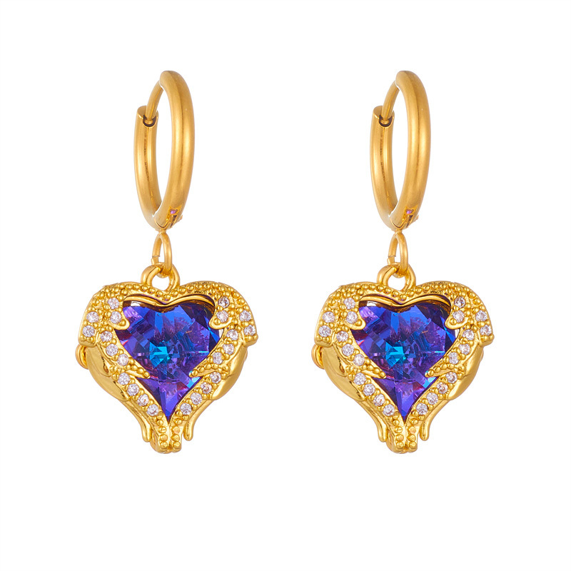 European and American niche design, high-end and elegant, diamond-encrusted blue and white heart wing pendant earrings