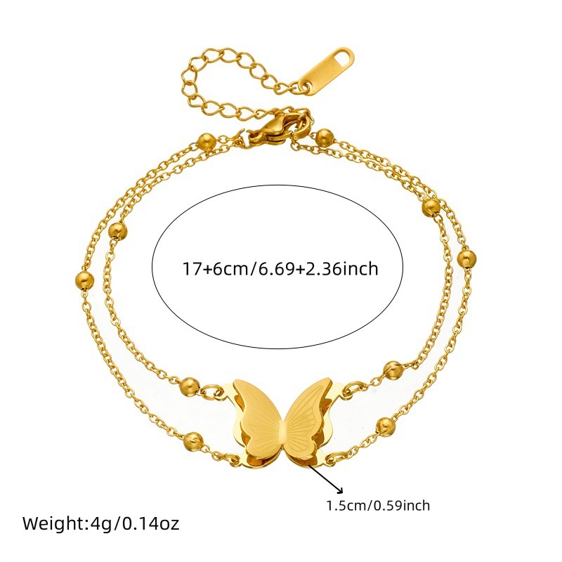 Cross-border hot-selling stainless steel butterfly double-layer beaded necklace and bracelet set, fashionable titanium steel non-fading butterfly set