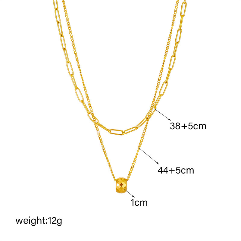 European and American style, simple and luxurious, double-layered faceted beaded pendant chain titanium steel necklace