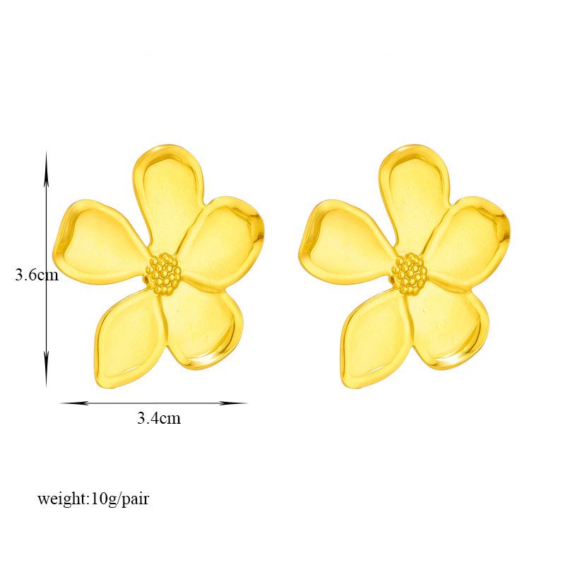 Korean style, trendy, niche design, elegant, simple, irregular metal five-petal flower titanium steel jewelry and accessories earrings
