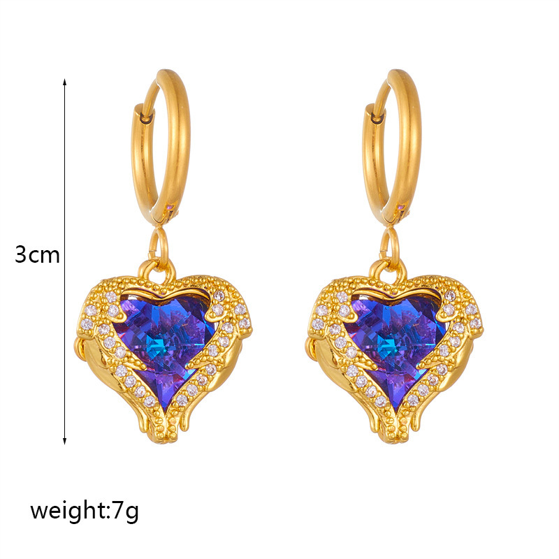 European and American niche design, high-end and elegant, diamond-encrusted blue and white heart wing pendant earrings