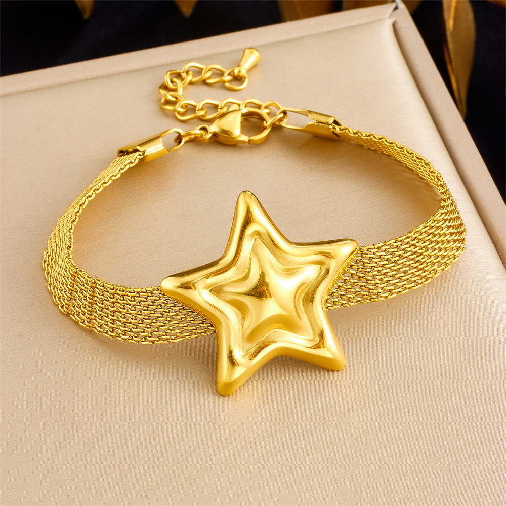 Cross-border fashion creative minimalist wide mesh chain jewelry stainless steel gold-plated heart star irregular necklace