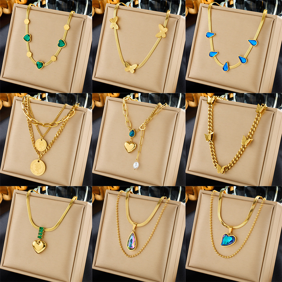 Niche fashion minimalist and unique design retro diamond-encrusted heart teardrop butterfly pendant necklace