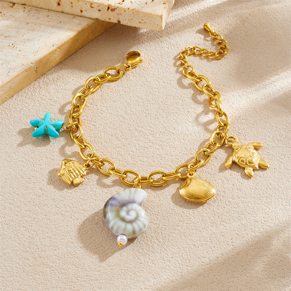 Cross-border fashion multi-element marine life pendant accessories gold-plated stainless steel crab, conch, starfish bracelet