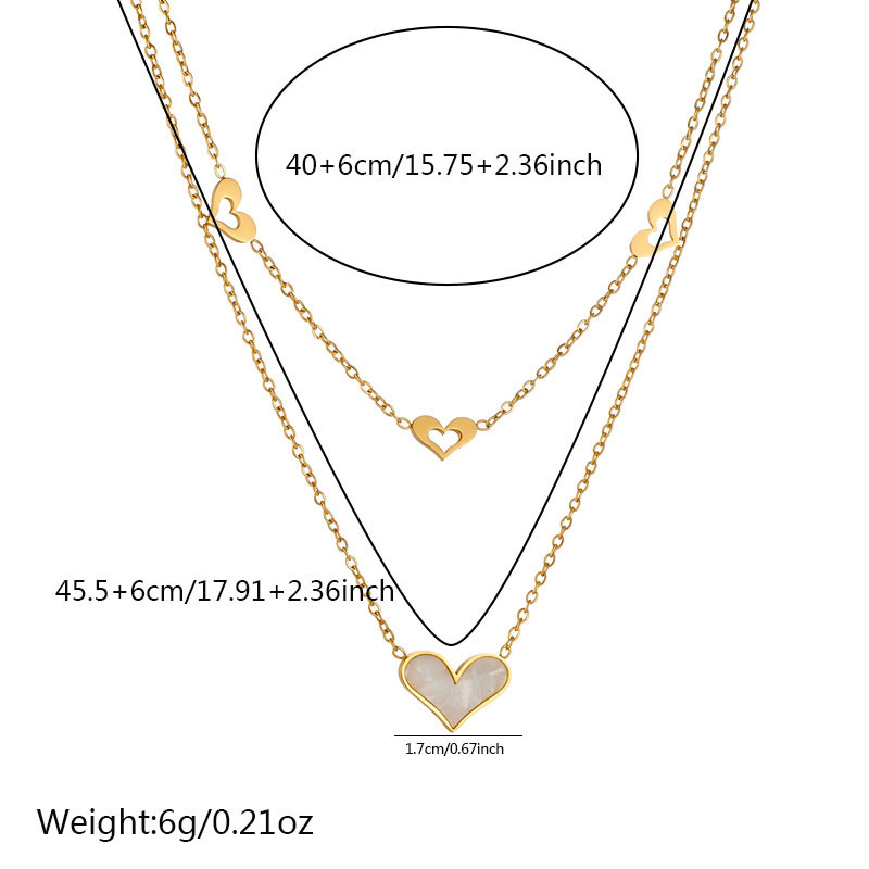 Korean style, fashionable, simple, shell and heart hollowed-out pendant, stainless steel chain, double-layered gold-plated necklace.
