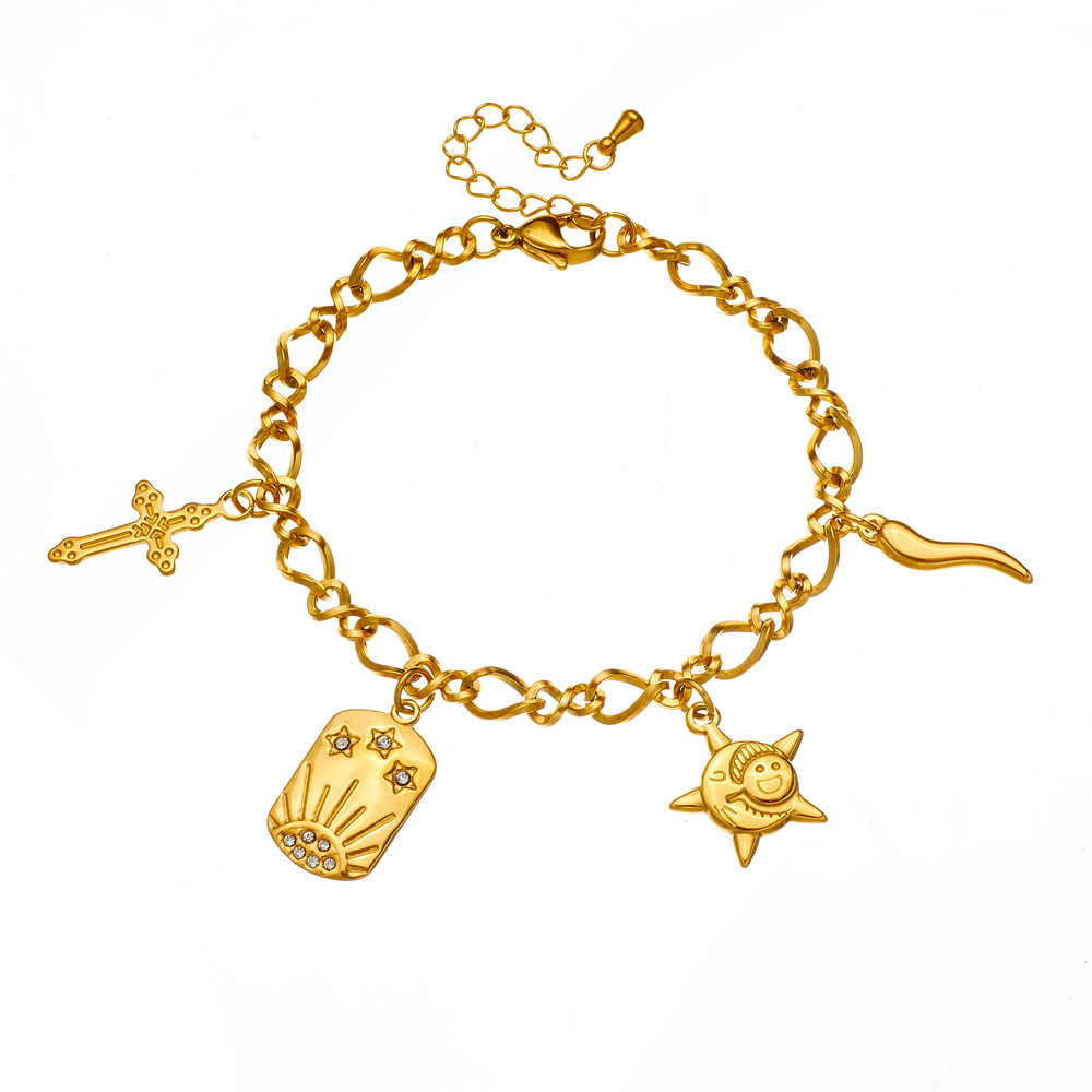 Cross-border European and American fashion starfish pendant niche design retro cross sun stainless steel bracelet for women