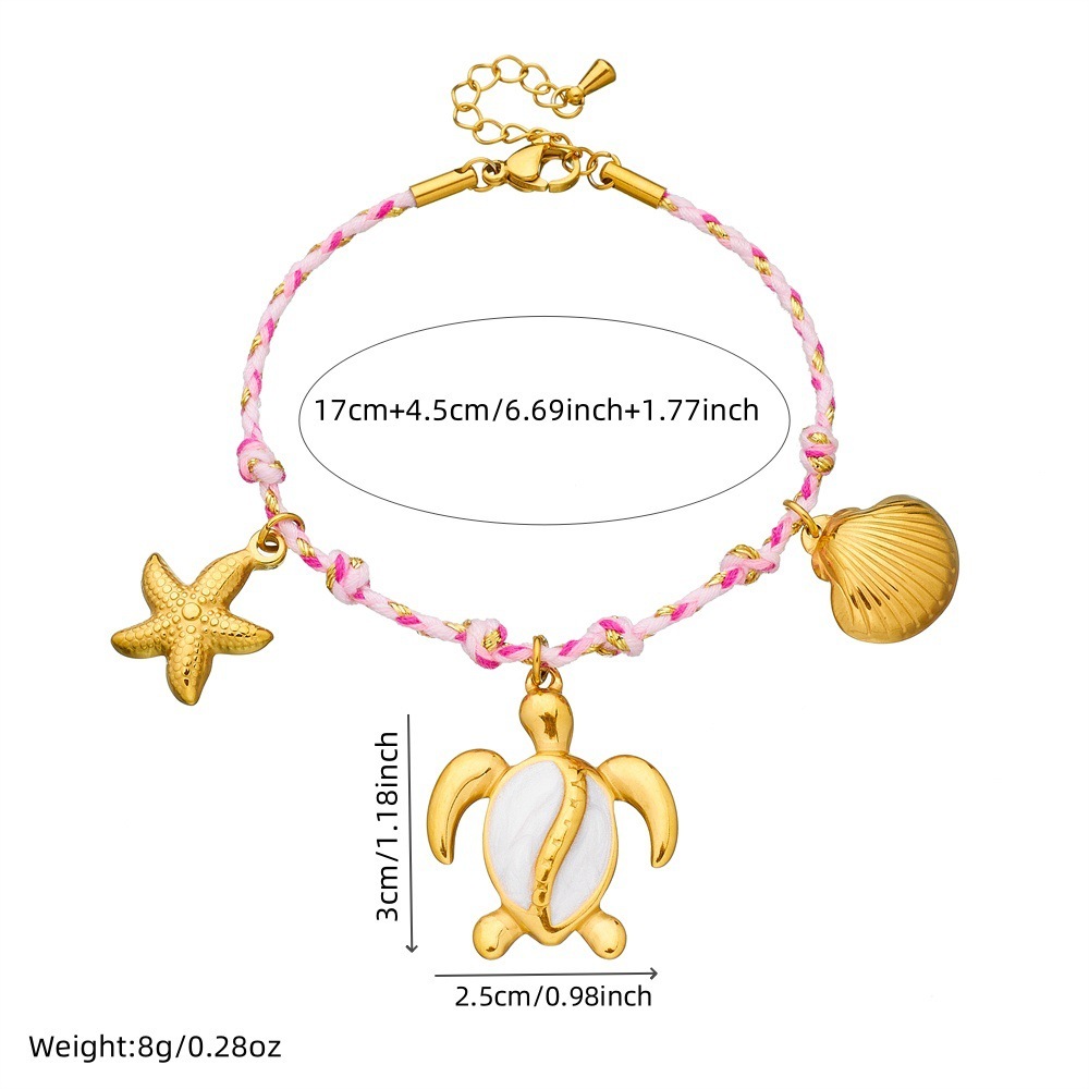Fashionable, creative, and unique bohemian-style marine life pendant: turtle, starfish, scallop, stainless steel woven bracelet