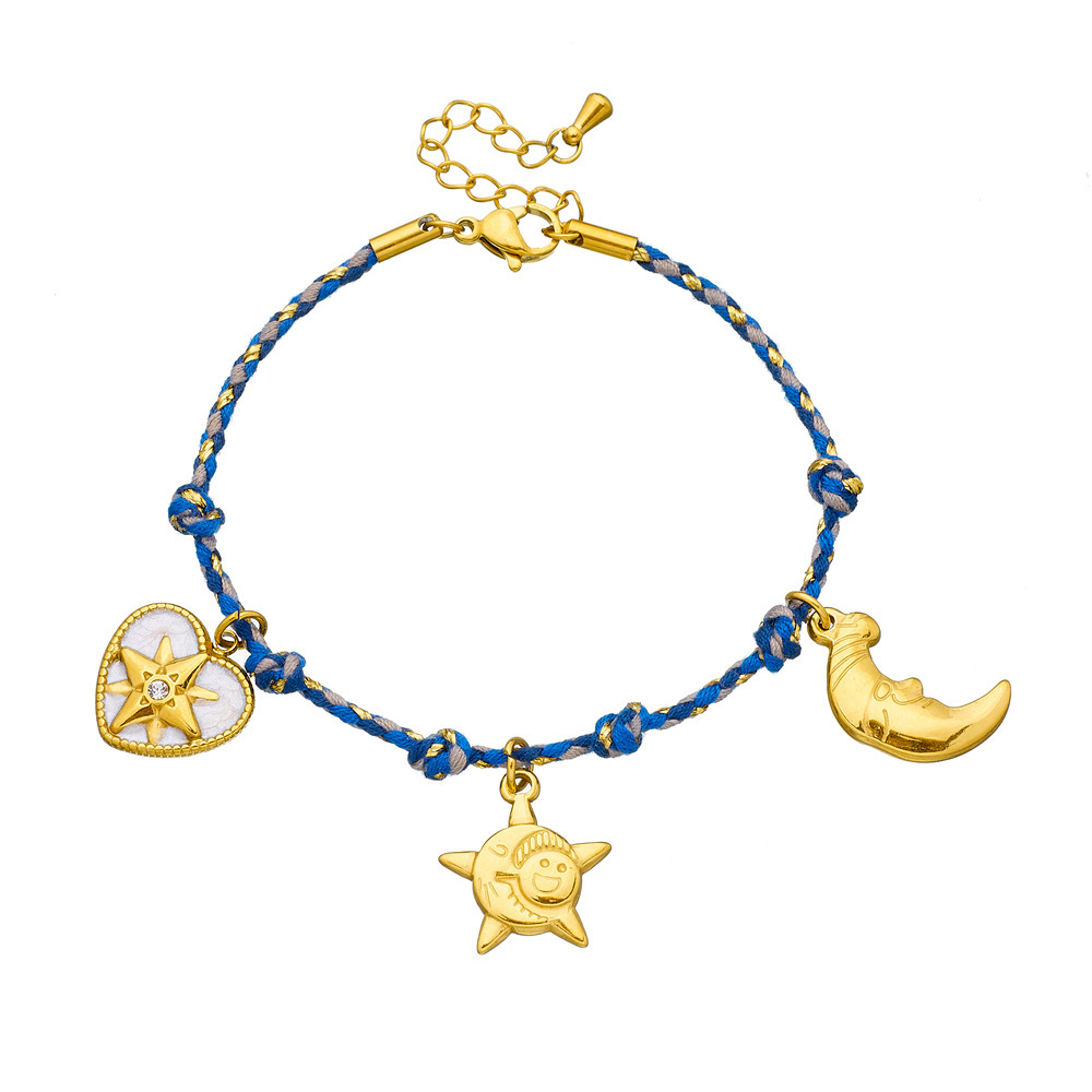 European and American style distressed retro multi-colored cotton rope braided bohemian eight-pointed star heart moon pendant bracelet for women