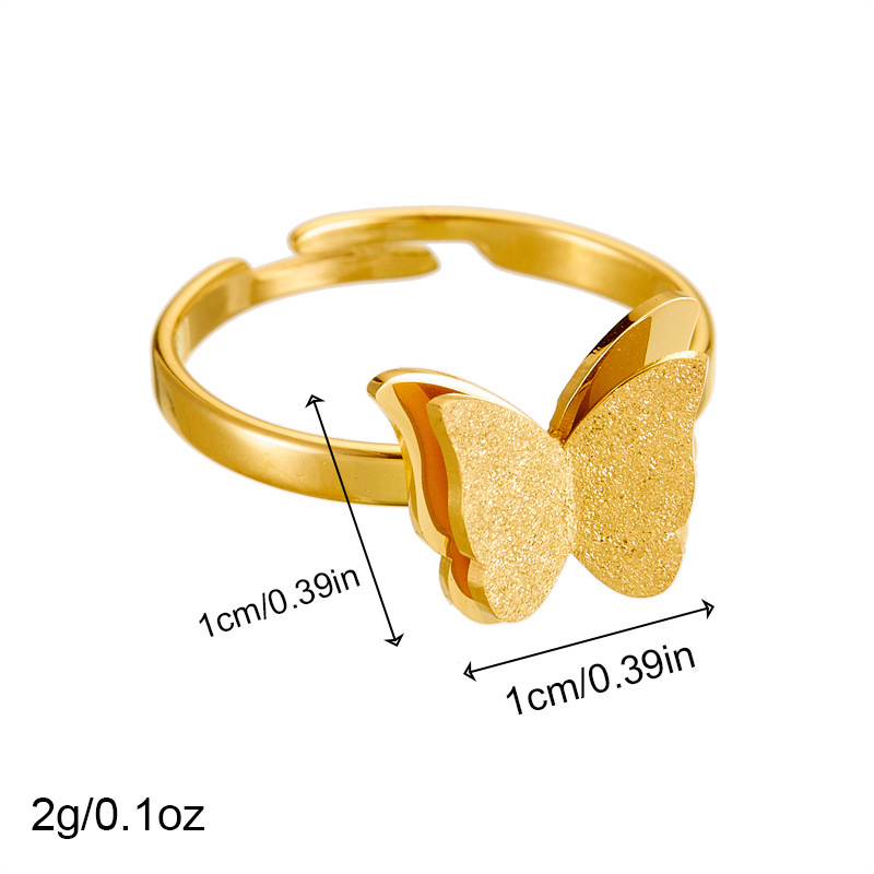 Cross-border fashion, simple and versatile gold-plated 3D stainless steel butterfly accessory with adjustable opening for jewelry rings