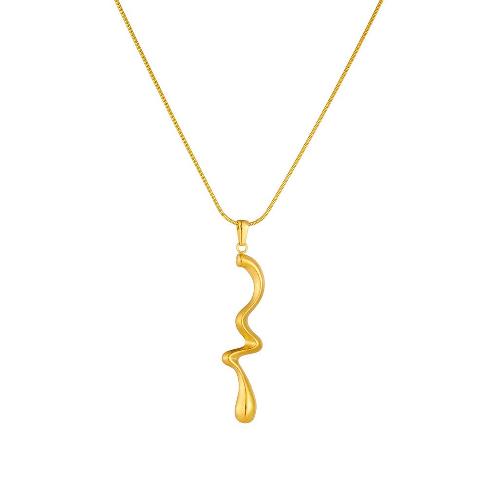 Cross-border fashion minimalist cool style gold-plated irregular twisted pendant stainless steel chain necklace