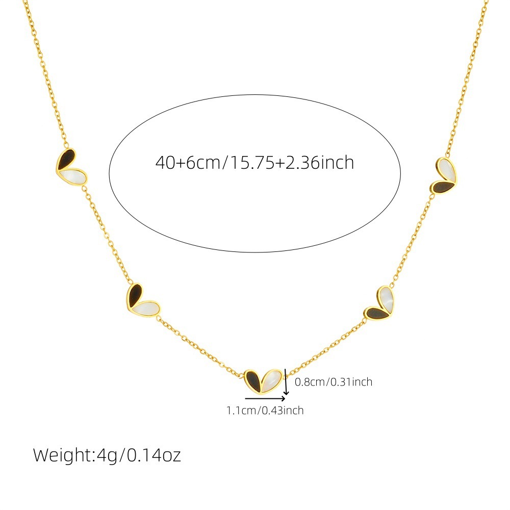 Korean style fashion black and white two-tone heart accessory versatile thin chain simple stainless steel necklace earring bracelet set